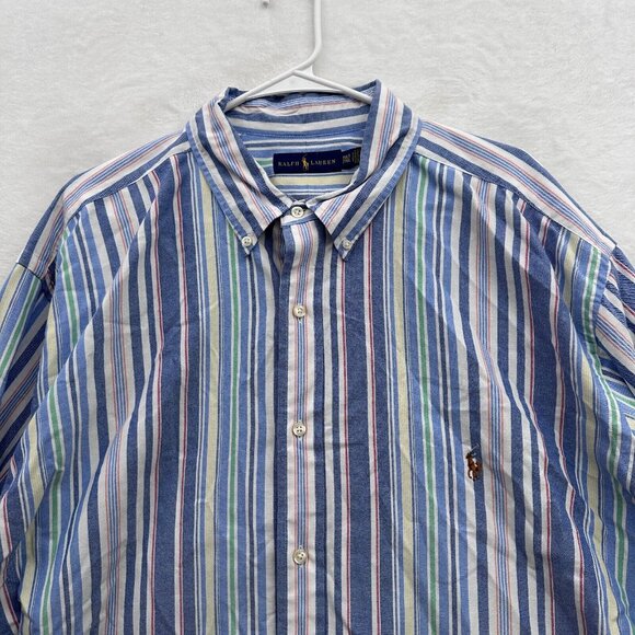 Ralph Lauren Button Down Shirt Mens 2XLT Tall Blue Striped Business Casual Pony - Picture 2 of 8